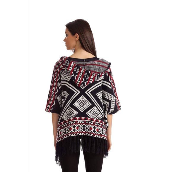 NEW FRENCH KYSS hannah tassel poncho in black/red - Picture 3 of 3